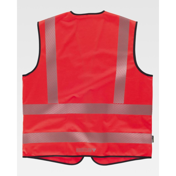 Red High Visibility Vest with segmented reflective strips EN ISO20471 C3657 WORKTEAM