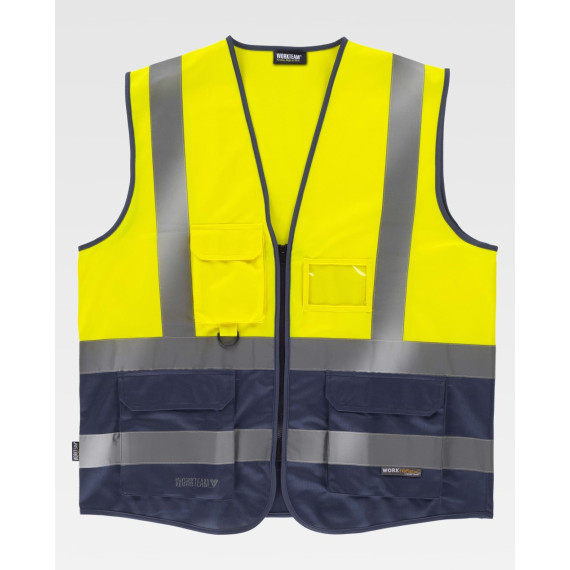 Chaleco flúor combinado de alta visibilidad con cintas reflectantes C3606 WORKTEAM