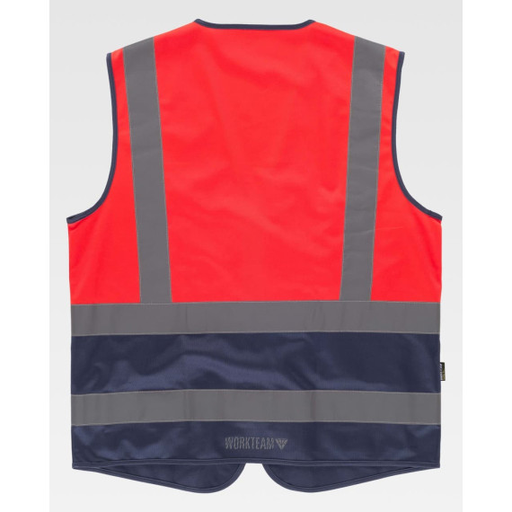 High visibility red vest combined EN ISO20471 C3667 WORKTEAM