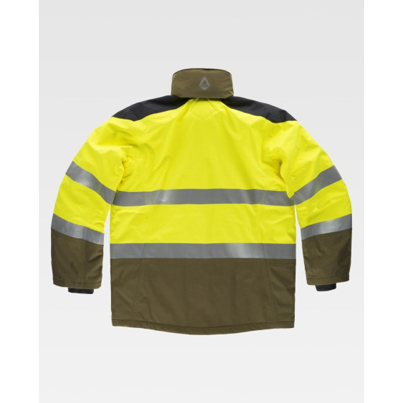 Parka tricolor retardador de chama, impermeável, antiestática e proteção fria B3781