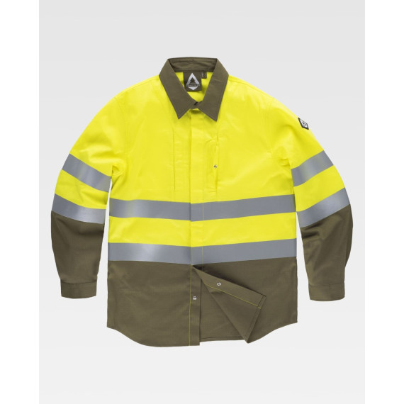 High visibility flame-resistant and anti-static shirt, with reflective strips and Ripstop fabric B8081.