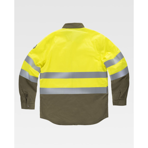 Camisa ignífuga e antiestática de alta visibilidade, com fitas refletoras e tecido Ripstop B8081.
