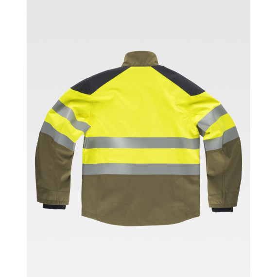 Tricolor work shell, flame-resistant and antistatic, high visibility with reflective strips and Ripstop fabric S9581.