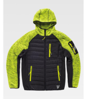 Padded and hooded knitted jacket, combined with Workshell S9475 fabric