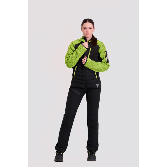 Giacca a maglia imbottita con cappuccio, combinata con tessuto Workshell S9475.