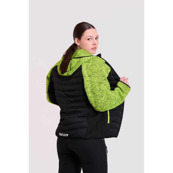 Gepolsterte Strickjacke mit Kapuze, kombiniert mit dem Stoff Workshell S9475.