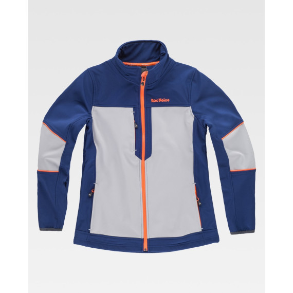 Softshell de mujer combinada tricolor. Cuello alto con cinta personalizada cubrecosturas en el interior RN1010001