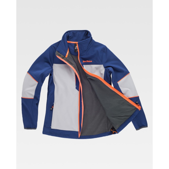 Softshell de mujer combinada tricolor. Cuello alto con cinta personalizada cubrecosturas en el interior RN1010001