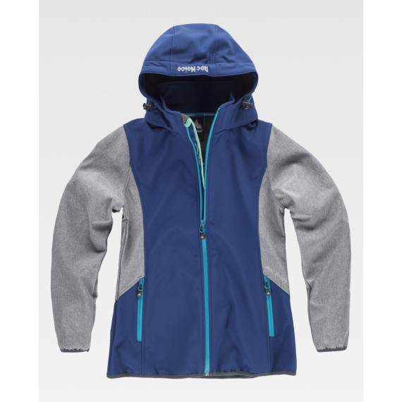 Softshell de mujer combinada tricolor. Capucha desmontable con elástico ajustable RN1010003