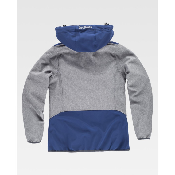 Softshell de mujer combinada tricolor. Capucha desmontable con elástico ajustable RN1010003