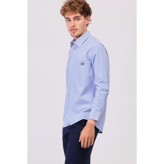 Camisa de xadrez com colarinho clássico e fecho central de botões B8010