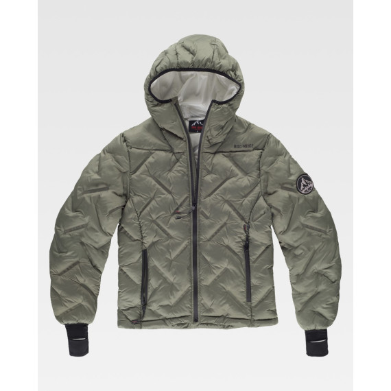 WÁLD padded jacket with a hood and high collar featuring a unique sealing pattern. 12103105