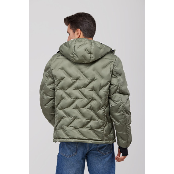 WÁLD padded jacket with a hood and high collar featuring a unique sealing pattern. 12103105