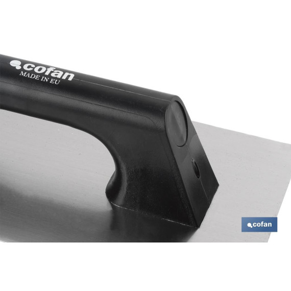 Rectangular trowel made of stainless steel with a plastic handle COFAN 09517193.