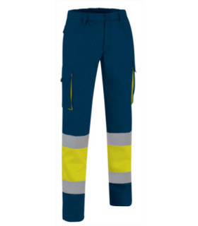 Pantalone bicolore multitasche Alta Visibilità con elastico in vita e bande rifrangenti EN 20471 in twill VALENTO FACTORY