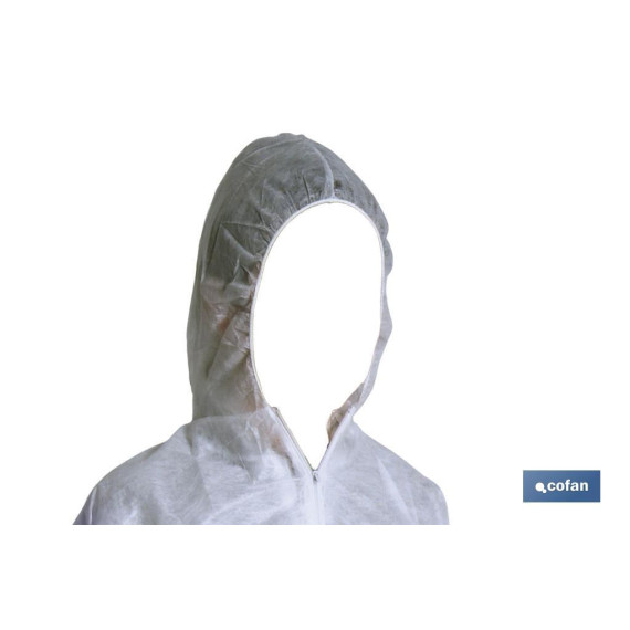 Buzo de Trabajo blanco en Polipropileno con capucha 45 g/m COFAN