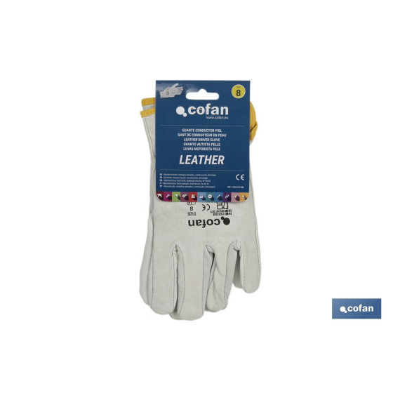 Luvas estilo condutor de pele de cabra com perfeita adaptação e excelente toque em embalagem de 12 unidades COFAN.