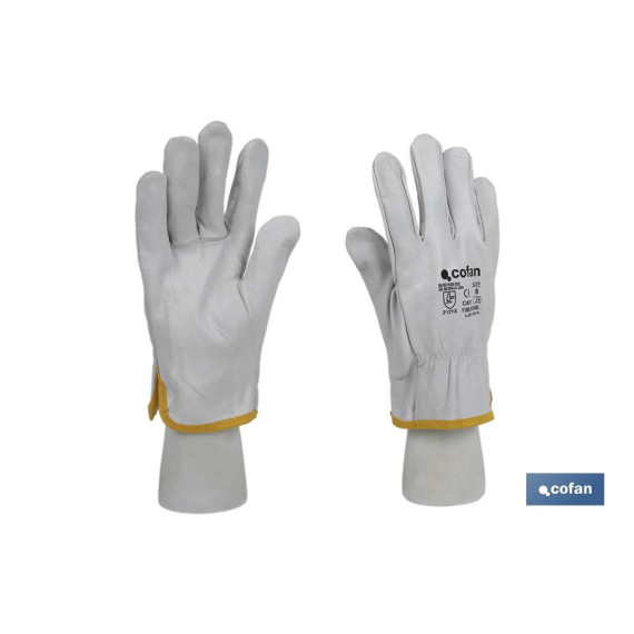 Luvas estilo condutor de pele de cabra com perfeita adaptação e excelente toque em embalagem de 12 unidades COFAN.