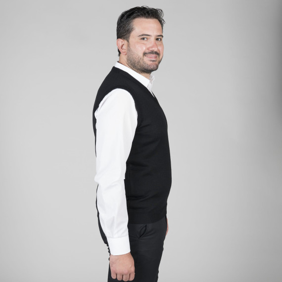 Colete de trabalho masculino, sem mangas, com gola em V, tecido PONTO ACRÍLICO COM LANA MERINO UNIFORMES GARY'S 102200.