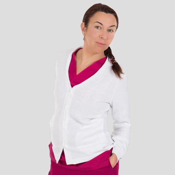 Women's jacket with ribbed pocket in white, knitted fabric UNIFORMES GARY'S 102700