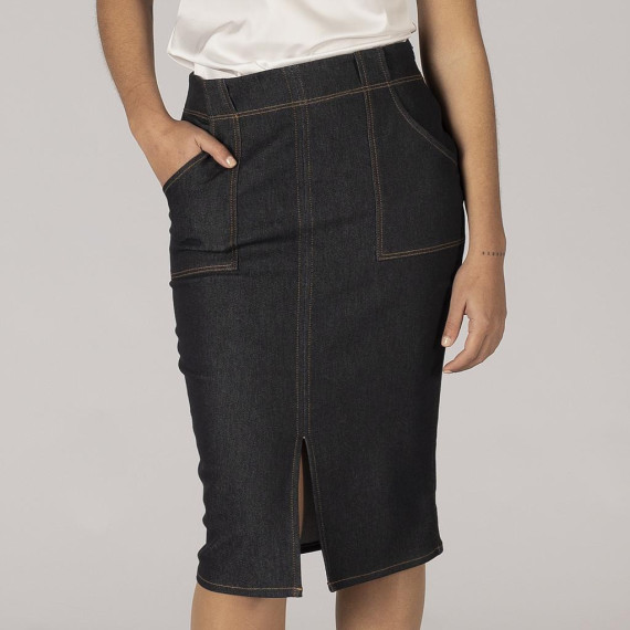 Jupe avec poches TRENDER et fente avant, en tissu denim élastique UNIFORMES GARY'S 150001.