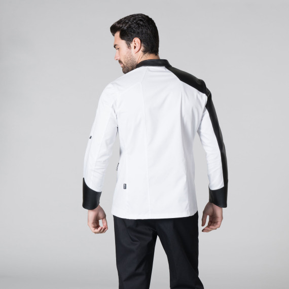 Veste de cuisine homme avec détails en simili cuir noir GIL UNIFORMES GARY'S 940100