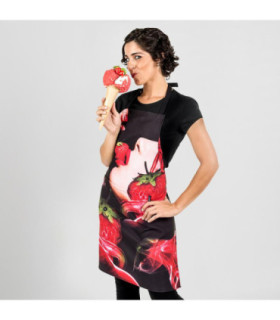 Strawberry apron with bib and front pocket, stretch fabric UNIFORMES GARY'S 150140