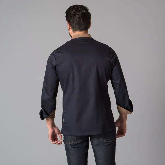Unisex long sleeve kitchen jacket with elastic denim Mao collar UNIFORMES GARY'S 946700