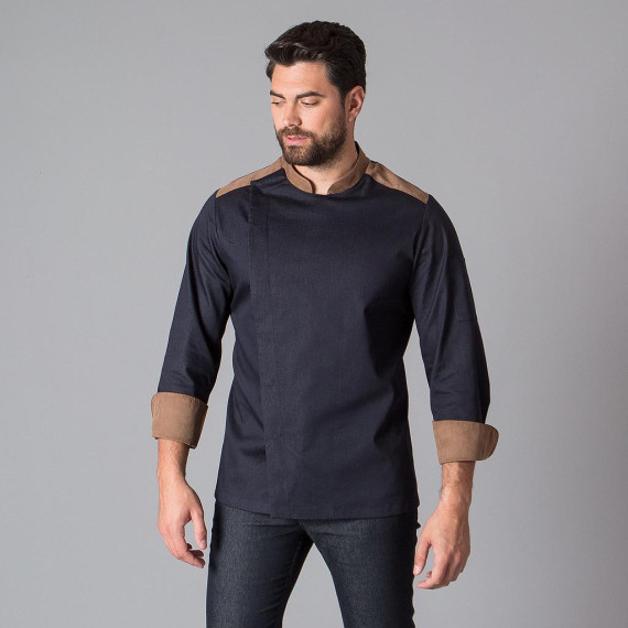 Giacca da cucina unisex con maniche lunghe, colletto mao in denim elastico non lavato UNIFORMI GARY'S 946700