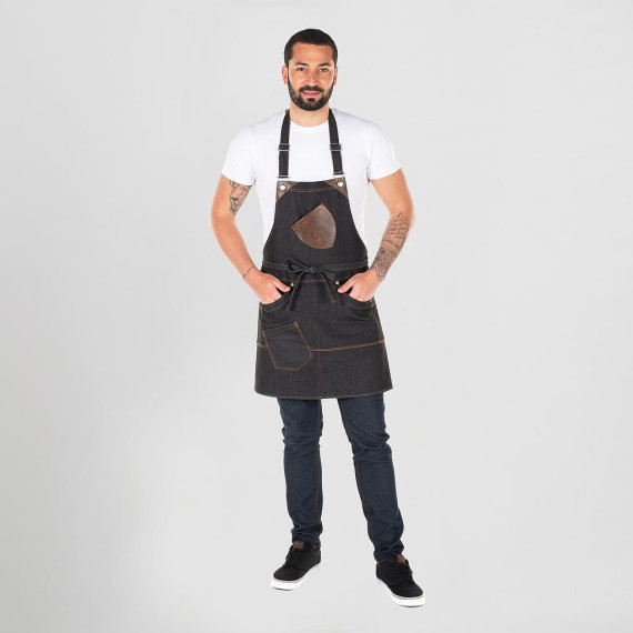Latzschürze mit verstellbaren Schnallen, 5 Taschen, elastischer Jeansstoff TENERE 74X80 CM UNIFORMEN GARY'S 155300