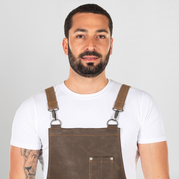 Handels-Schürze mit Trägern aus elastischem Jeansstoff, aus Kunstleder MONTE 74X67 CM UNIFORMEN GARY'S 155400