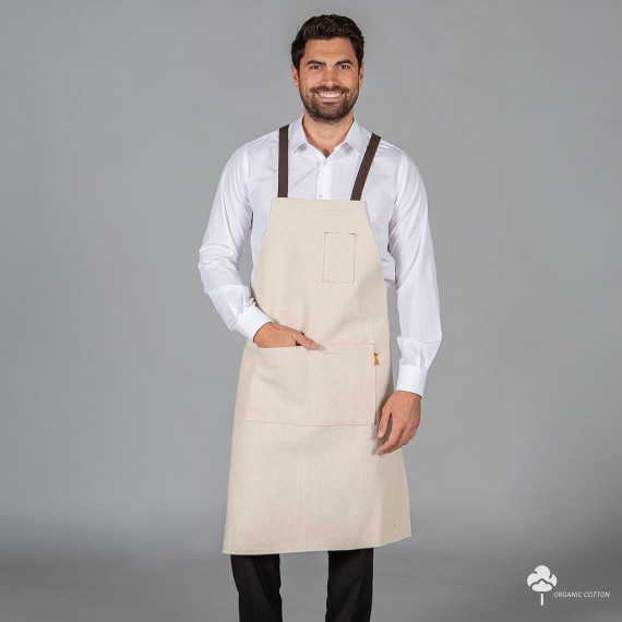Delantal de hostelería con peto esterilla y bolsillos 91x74 cm, tejido loneta orgánico UNIFORMES GARY'S 158600