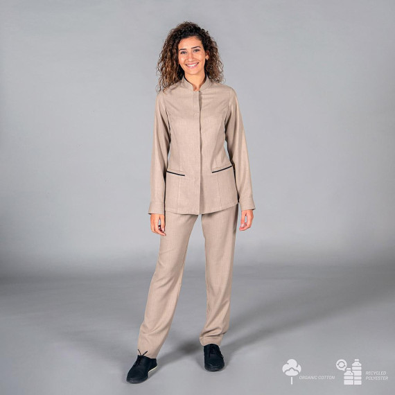 Pantaloni da uniforme per donna in colore sabbia, senza tasche, tessuto twill riciclato UNIFORMI GARY'S 205900