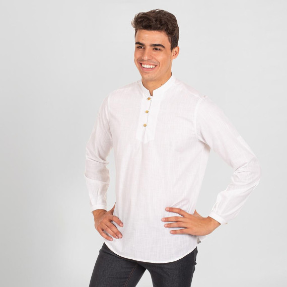 Camicia da uomo con colletto mao e maniche lunghe, tessuto FALSO LINO SLIM FIT DANTE UNIFORMES GARY'S 298900
