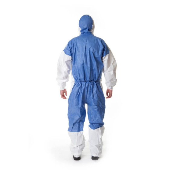 Komfortables Schutzkleid gegen Staub und milder Spritzer, weiß + blau, Typ 5/6 4535 (20 unds)