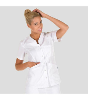 Women's short-sleeve gown, snap buttons, white color, SARGA OPORTO fabric, UNIFORMES GARY'S 534000.