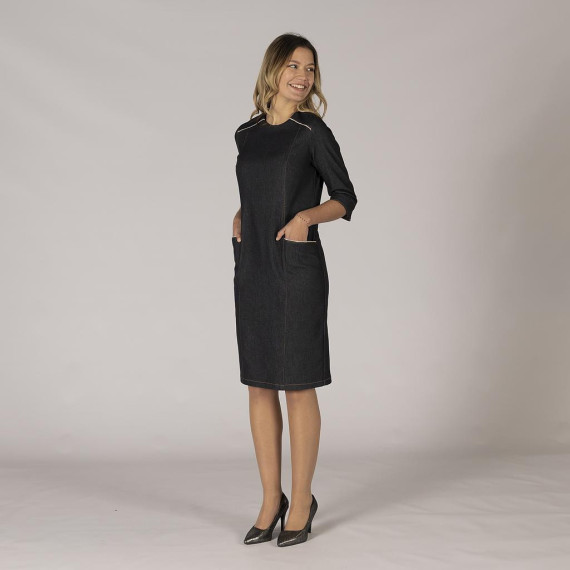 Kleid mit metallischem Reißverschluss und halben Ärmeln, elastischer Denim-Stoff, Trender UNIFORMEN GARY'S 550004