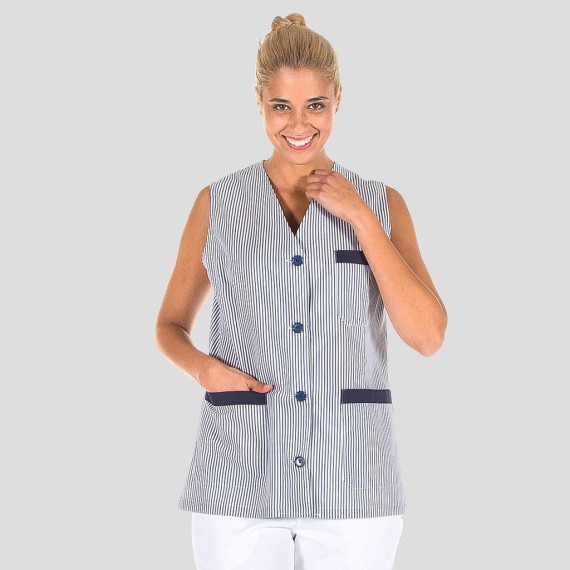 Women's short sleeveless robe with a lapel collar, VICHY fabric GRENADA UNIFORMS GARY'S 561200.