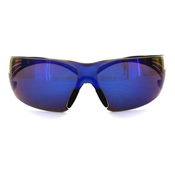 Gafas de seguridad de montura negro/verde antirrayaduras, lente de espejo azul 3M. REF: SF408AS