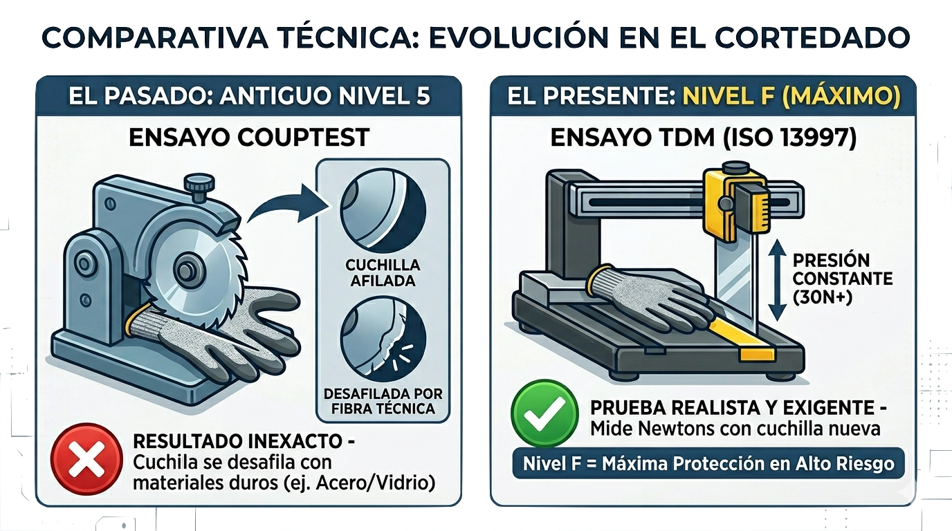 What is the difference between cut level 5 and level F of cut-resistant gloves